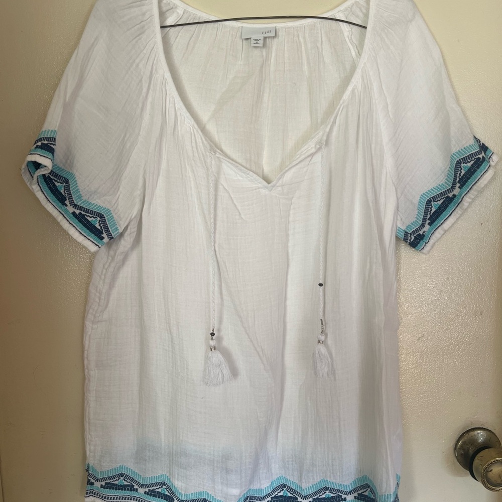 J. Jill White Blouse with Blue Accents